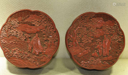 CHINESE CINNABAR LACQUER COVER BOX, PAIR