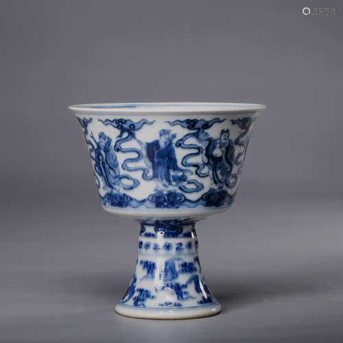 CHINESE BLUE AND WHITE STEM CUP