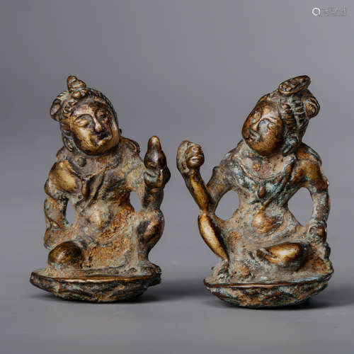 CHINESE BRONZE FIGURINES, PAIR