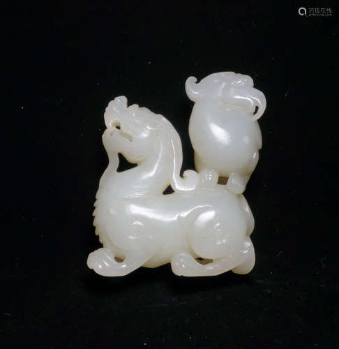 CHINESE WHITE JADE DRAGON AND PHOENIX