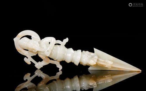 CHINESE WHITE JADE CARVED VAJRA DAGGER