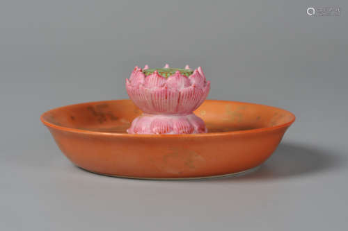 CHINESE FAMILLE ROSE LOTUS INCENSE TRAY