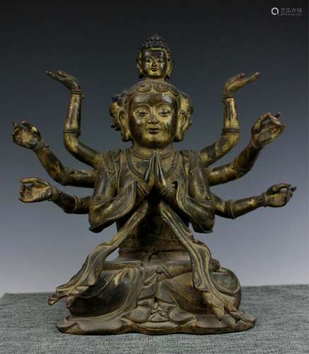 CHINESE GILT BRONZE SEATED BUDDHA