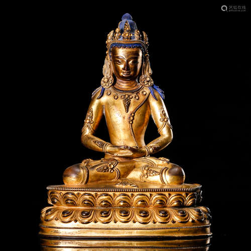 CHINESE GILT BRONZE SEATED BUDDHA