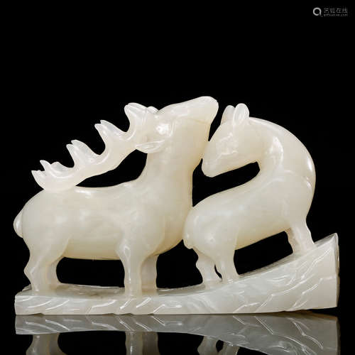 CHINESE WHITE JADE DEER GROUP