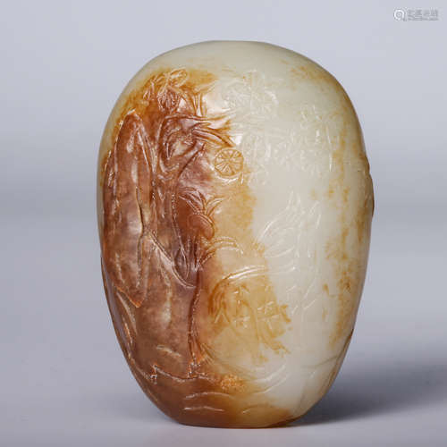 CHINESE WHITE JADE SNUFF BOTTLE WITH RUSSET