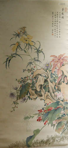 CHINESE SCROLL PAINTING OF FLOWERS