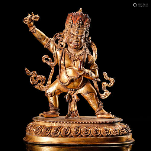 CHINESE GILT BRONZE FIGURE OF VAJRAPANI