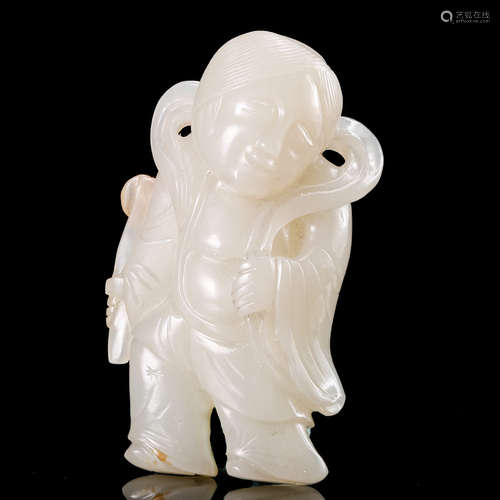 CHINESE WHITE JADE CARVED BOY