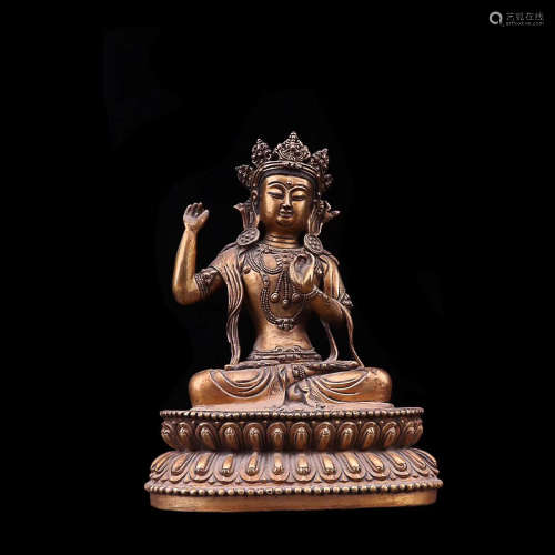 A BRONZE GILT WENSHU BUDDHA STATUE