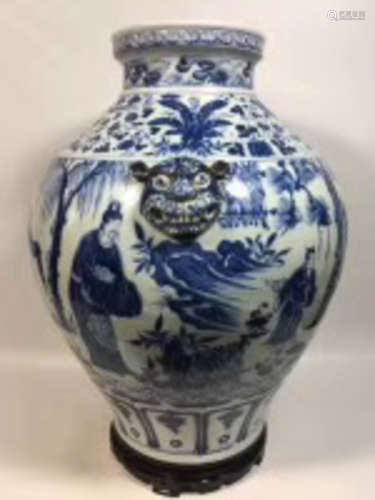 A YUAN DYNASTY BLUE & WHITE FIGURE DESGIN JAR