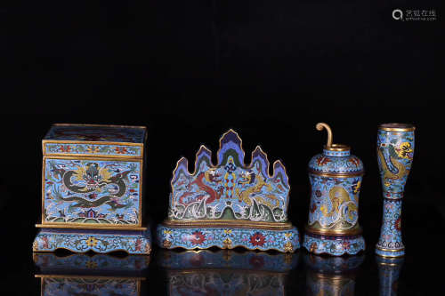 17-19TH CENTURY, A SET OF CLOISONNE WRITING MATERIALS, QING DYNASTY
