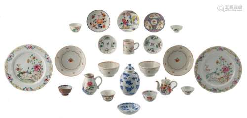 A various Chinese famille rose, blue and white and Imari decorated porcelain, some export porcelain, some marked, 18th - 19th - 20thC, H 3 - 15,5 - ø 6,5 - 23 cm