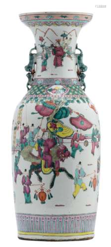 A Chinese famille rose vase, overall decorated with a court lady and children on a terrace, 19thC, H 60 cm