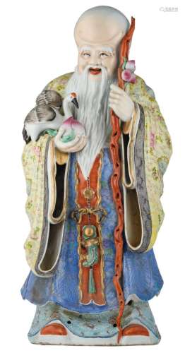 A Chinese polychrome decorated figure depicting Shou Xing, marked, H 62 cm