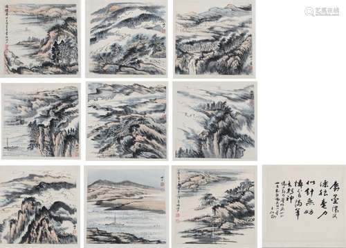 Lu Yanshao, an album with nine landscapes and one calligraphic text, 32,2 x 33 (painting) - 37,6 x 38,6 cm (album)