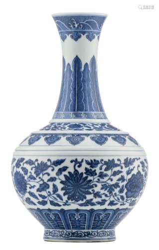 A Chinese blue and white floral decorated bottle vase, marked Tongzhi, H 39 cm