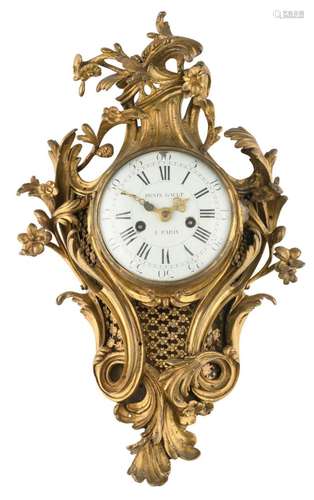 An 18thC gilt brass rococo style clock, the work and the dial marked 'Denis Gault à Paris', ex. Criterion Auctioneers LTD September 2017 (lot 45), H 52 cm