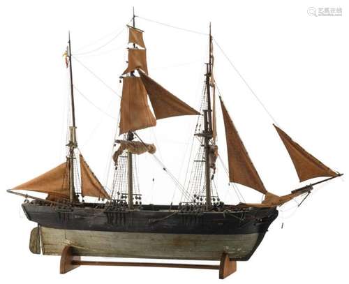 A second half of the 19thC ship model of a three-master, after an 18thC model, H 114,5 - W 140 - D 49 cm