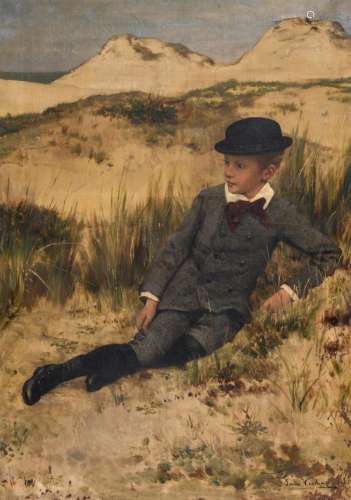 Verhas J., a portrait of a young man in the dunes, oil on canvas, dated 1889 (?), 54 x 75,5 cm