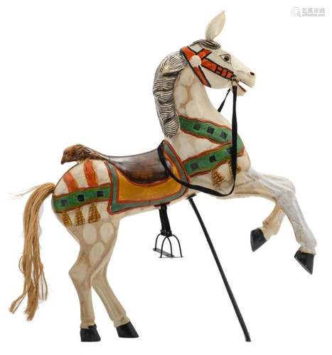 A polychrome decorated wooden fairground horse, H 90 cm