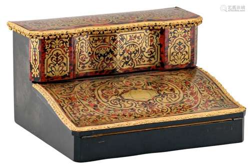 A 19thC Historism French Boulle marquetry writing slope, the inside with maple burl wood, H 21,5 - W 37 - D 30,5 cm