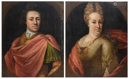 (Coclers Ph.), a double portrait of a young man and a woman, oil on canvas, (dated 1695), 18thC, 55 x 68 cm