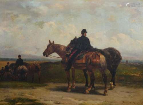 Brunet-Houard, the cavalry training, oil on canvas, 19thC, 60 x 81 cm