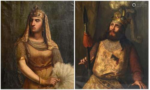 Unsigned, a double portrait of Richard I of England and Berengaria of Navarre, oil on canvas, 19thC, 90 x 110 - 92 x 112 cm