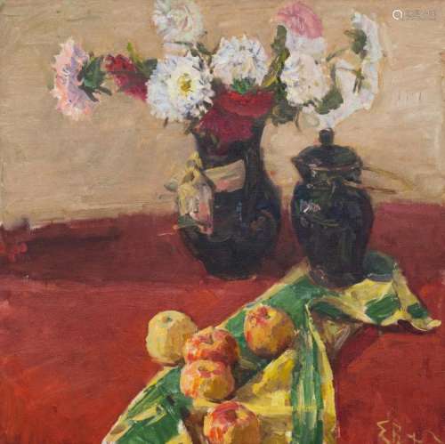 Vechtomov E., a still life with apples and flowers, oil on canvas, dated 2006, 70 x 70 cm