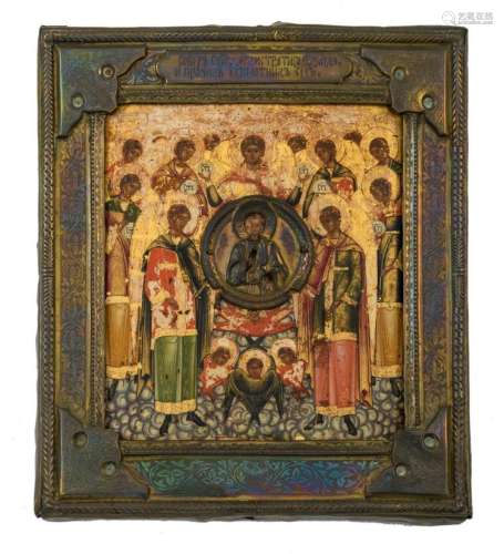 A 19thC East European icon depicting a biblical scene, with silver oklad, 27,5 x 32 cm