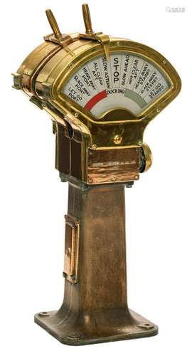 A nautical bronze speed control telegraph, marked 'Siemens Brothers & Co Ltd - London', H 127 cm