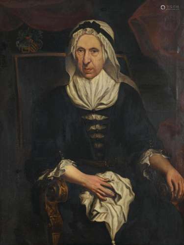 Unsigned, a portrait of the wife of A. Van der Vliet, oil on canvas, 18thC, 83 x 108 cm