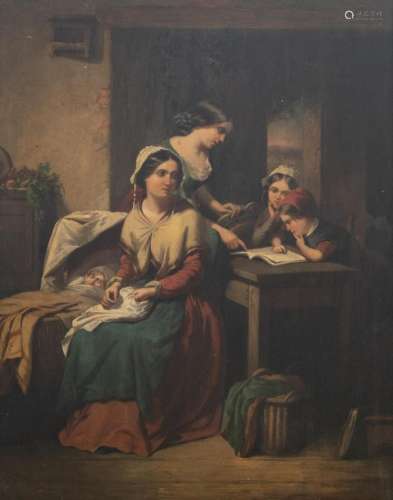Unsigned (attributed to Munier E.), the teaching, oil on panel, 41 x 51 cm