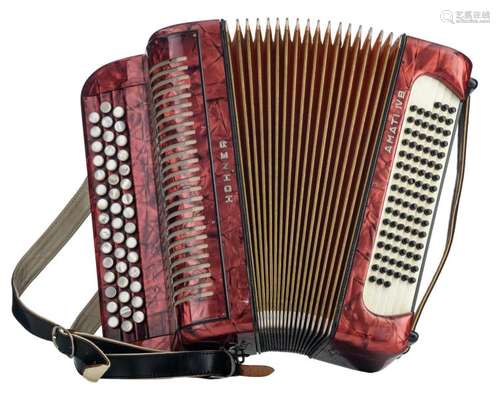 A Hohner- Amati IVB accordion with mother-of-pearl buttons, H 37 cm