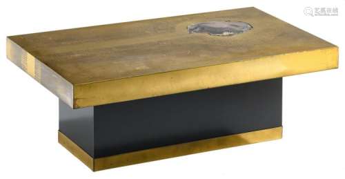 Dhaenens M., a design coffee table, brass top with agate inlay, H 39 - W 110 - D 60 cm