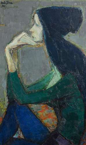Diez A., 'Meisje van vandaag', oil on canvas, dated (19)74, with accompanying monograph on the artist (Antwerp, 1978, work depicted on p. 71), 60 x 100 cm