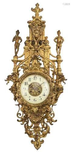 A gilt bronze Renaissance revival interwar period wall clock, H 80 cm