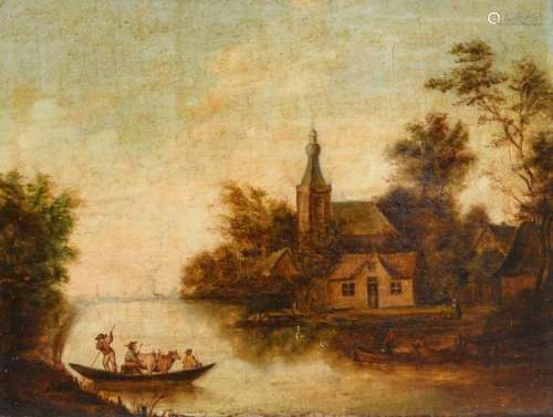 Unsigned, a rural animated scene, oil on canvas, 18thC, the Low Countries, 38 x 49 cm