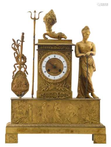 A mid 19thC Neoclassical bronze mantle clock, H 46 cm