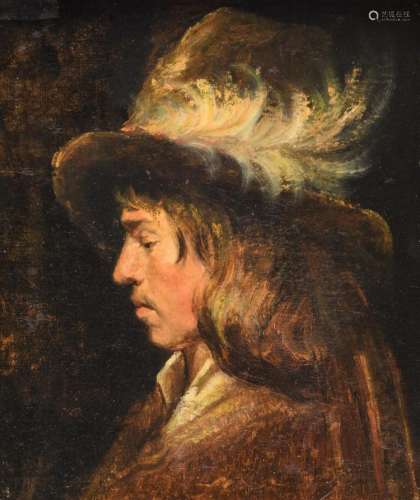 Unsigned, a portrait of a man in the 17thC Rembrandt manner, oil on canvas, 19thC, 45 x 53 cm