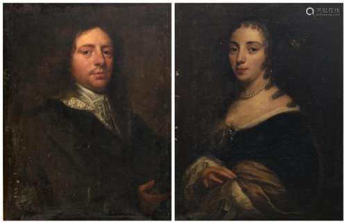 Unsigned, a portrait of Abraham van Susteren and Joanna Margarita de Berault de Villetart, oil on canvas, 17thC, 60 x 75 cm