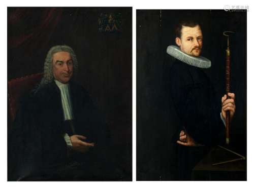 Unsigned, a portrait of a lawyer, oil on canvas, 18thC; added unsigned, a portrait of a surveyor – geometrist, oil on panel, 67,3 x 103 x  - 75 x 104 cm