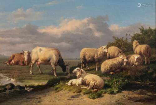Van Sluys T. (pseudonym for Maes E.R.), cattle in a landscape, oil on canvas, 40 x 60 cm