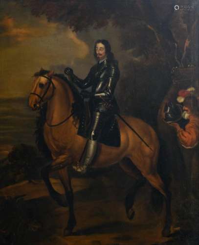 Unsigned, an equestrian portrait of Charles I, oil on canvas, 17thC, 90 x 110 cm
