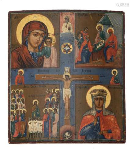 A 19thC East European icon depicting scenes from the life of Christ, 31 x 36 cm
