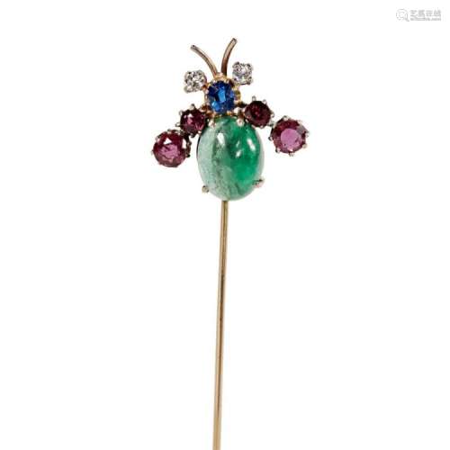 A multi-gem set tie pin Overall length: 55mm