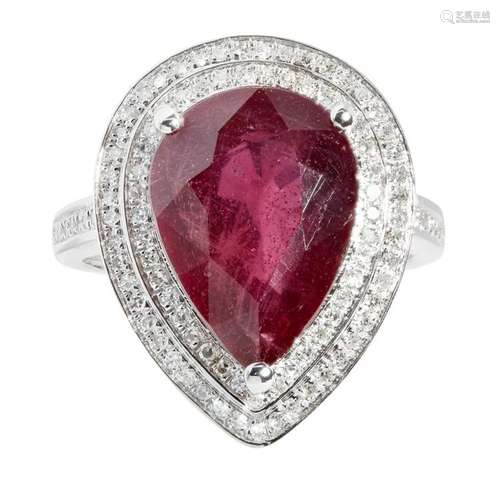 A ruby and diamond set cocktail ring Ring size: M/N, estimated total gem weights: ruby 7.43cts, diamond 0.60cts