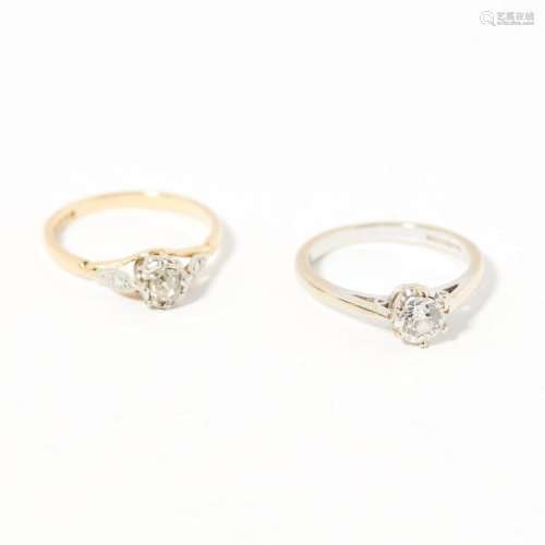Two diamond rings Ring size: M & M, estimated principal diamond weights: 0.55cts & 0.18cts