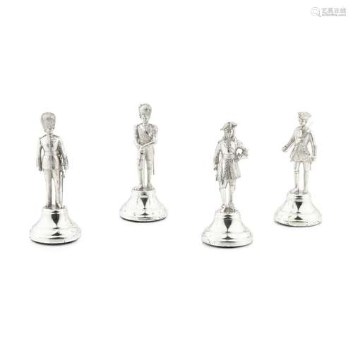 A group of four silver military figures Height: 10cm